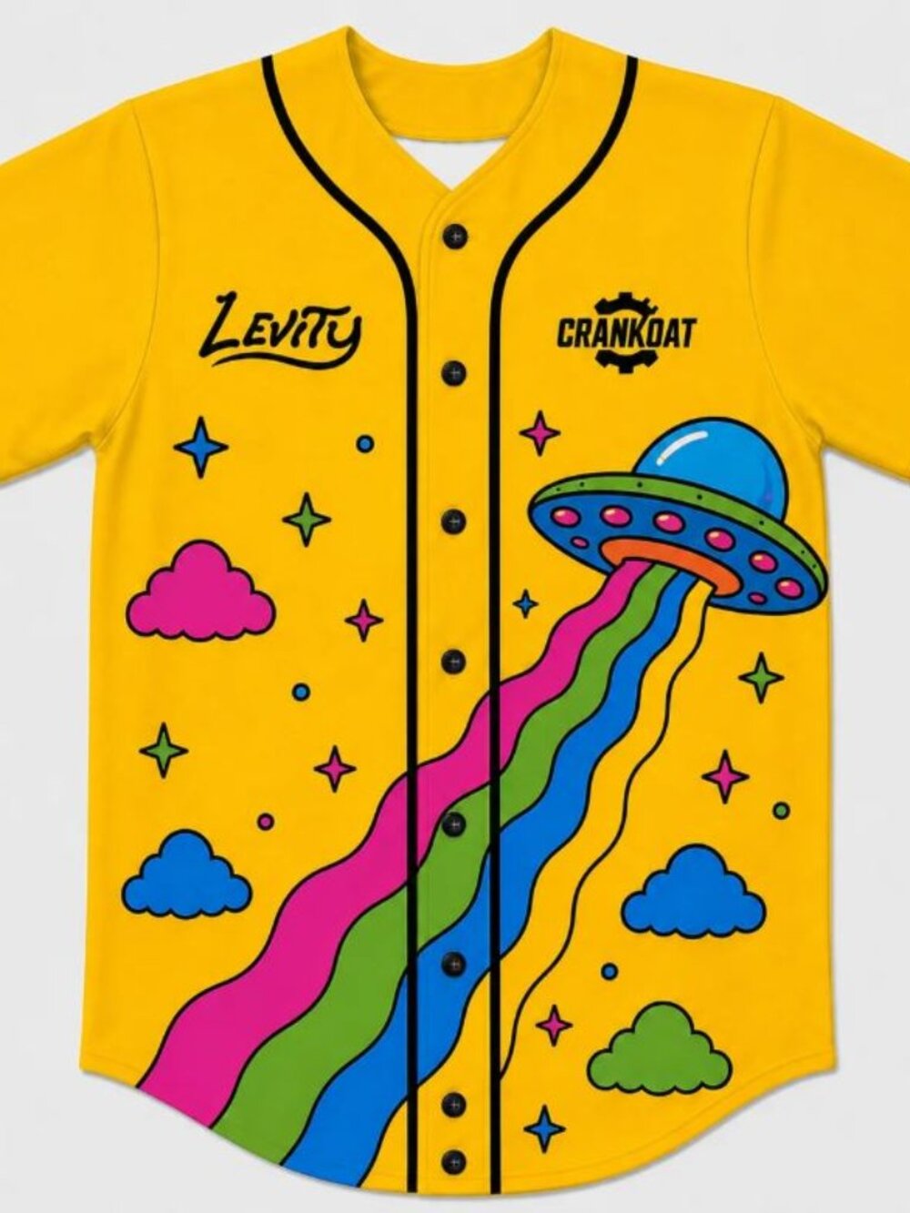 Crankdat Levity Crankity Yellow UFO Rave Baseball Jersey